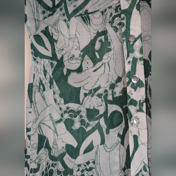 Vintage 70's Flapper Girl Dinner Party Button Up Shirt w/ Dagger Collar - Picture 2 of 6